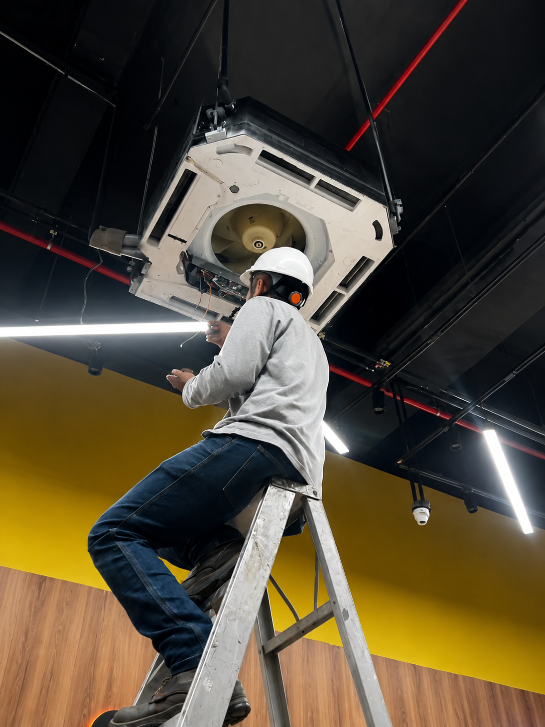 Técnico de REFRI MASTERS realizando mantenimiento de aire acondicionado